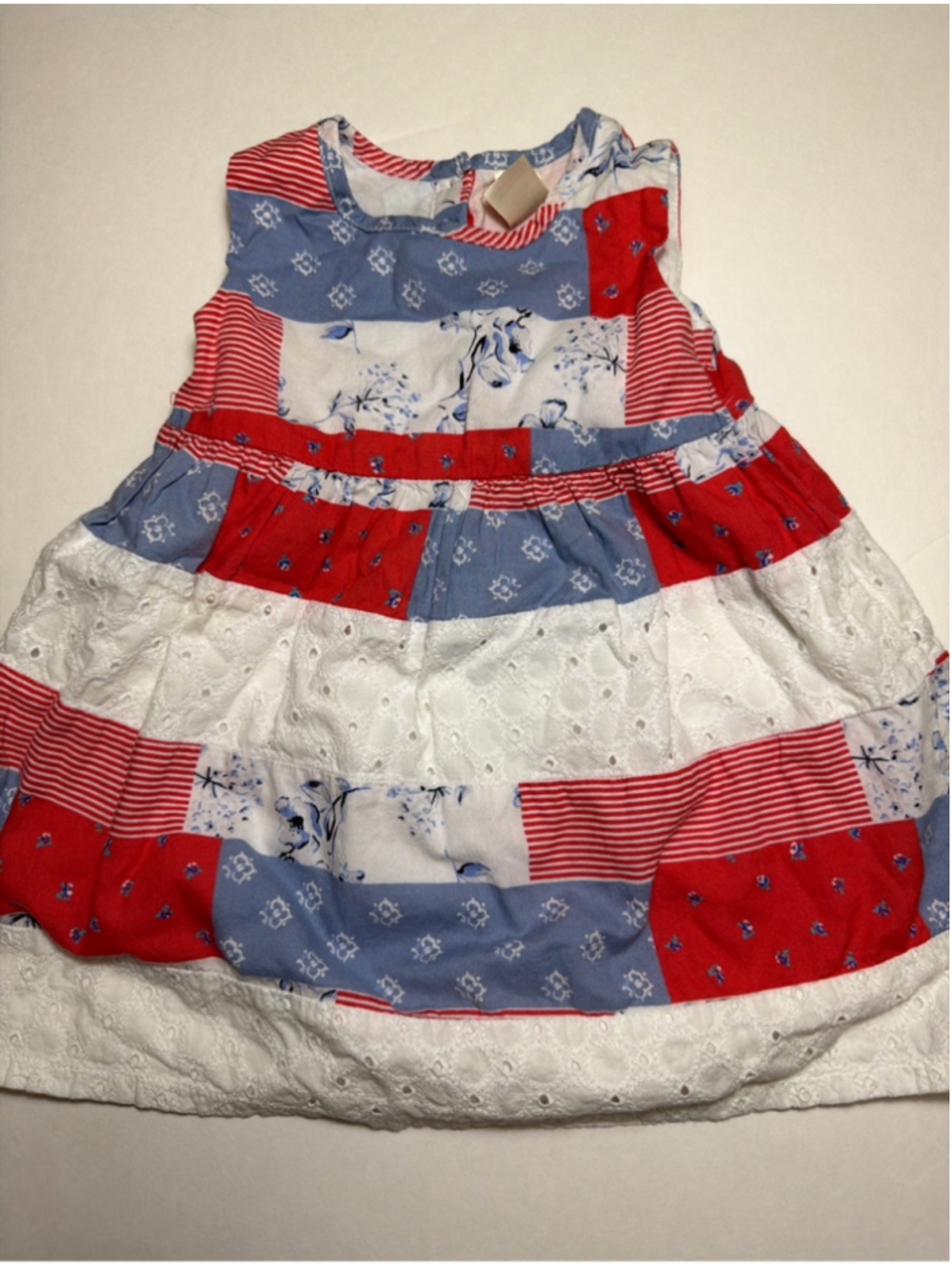 Baby B'gosh Girls' Patchwork Eyelet Country Sun Dress 12 Months Red Blue White